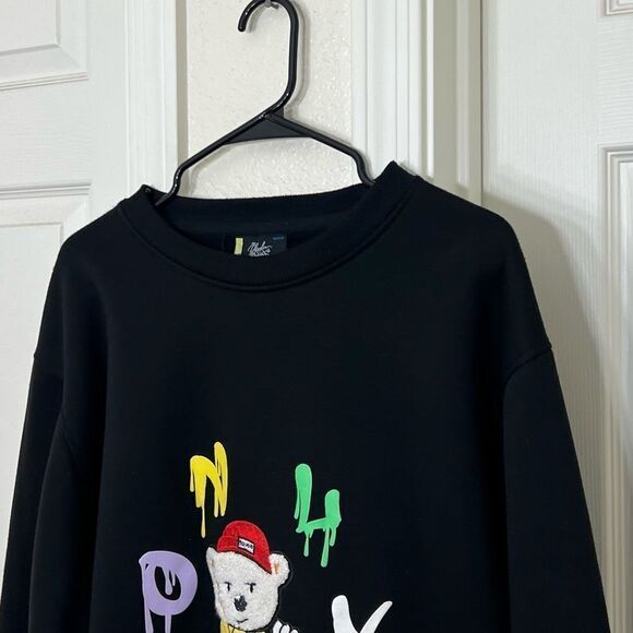 BLEEKER & MERCER ONLY CASH BEAR BLACK PATCHED CREWNECK FLEECE SWEATSHIRT XXL - Picture 5 of 11